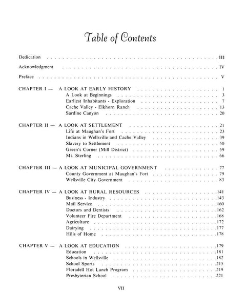 Windows of Wellsville Table of Contents
