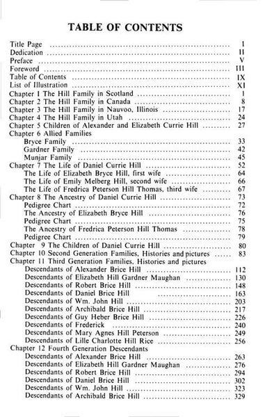 Daniel Currie Hill Book Table of Contents